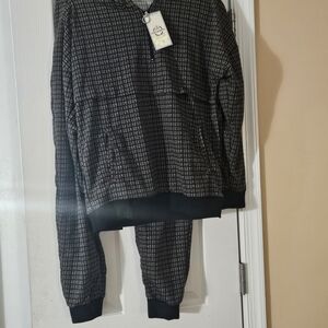 Polo Bonetta Black and Gray Checkered Pattern Hoodie and Pants Set - Women -L/XL